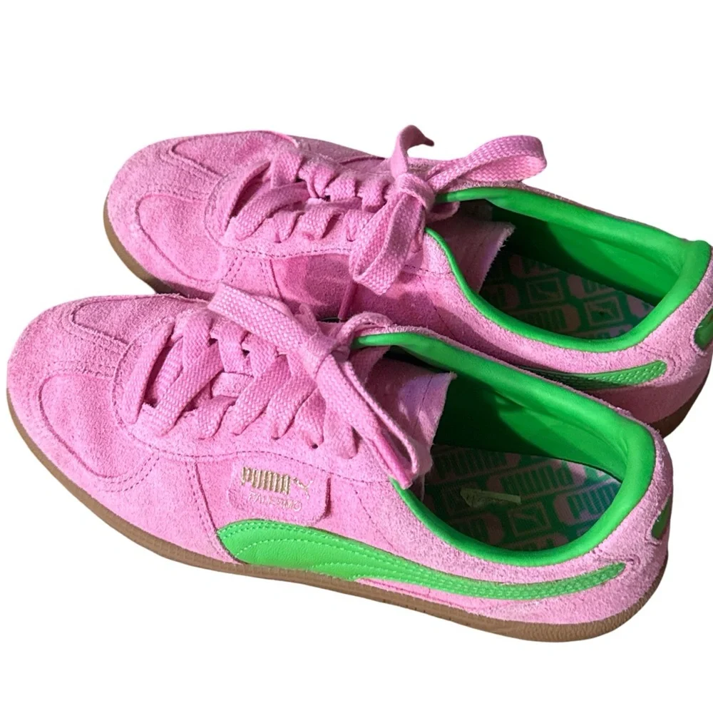Woman’s Puma Palermo Pink and Green Sneakers Size 9 - Picture 3 of 7